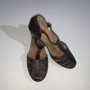 Clarks Collection Shoes Womens Size 8.5 Brown Leather Fisherman Wedge Sandals